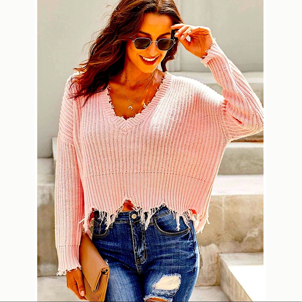 Bettina Woman’s Drop Shoulder Distressed Sweater
